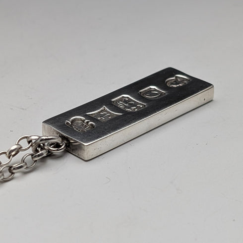 1977 British Sterling Silver Jubilee Ingot Pendant & Sterling Silver Chain, 40g, Troika Designs